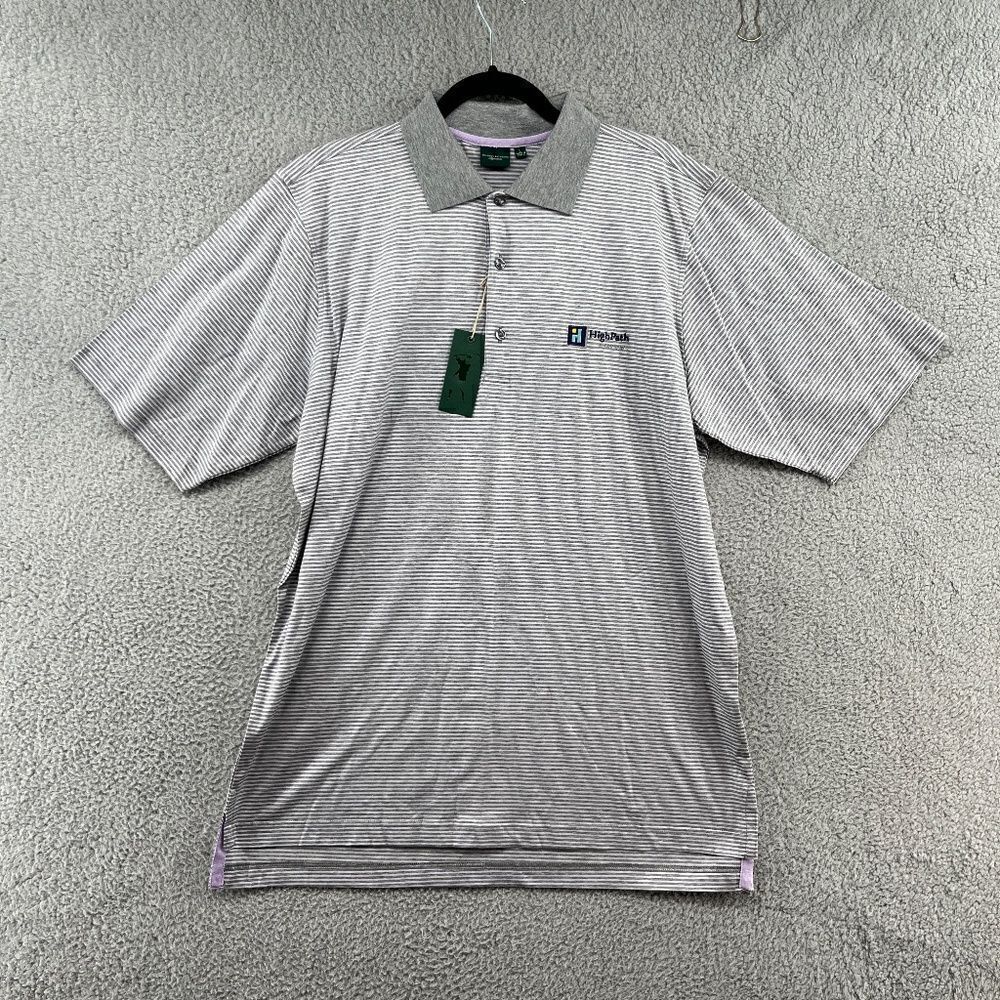 NWT fairway and greene mens flagler stripe lisle polo shirt shadow grey heather